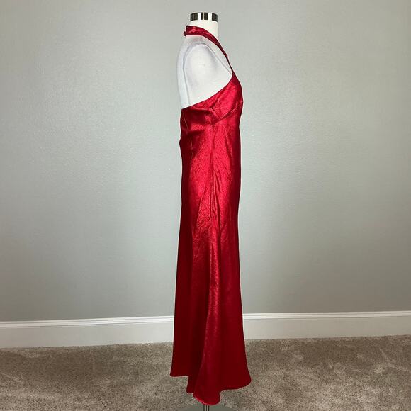 Adrianna Papell Red Metallic Satin Cocktail Dress Size 10 Sleeveless Midi Halter - Picture 4 of 14
